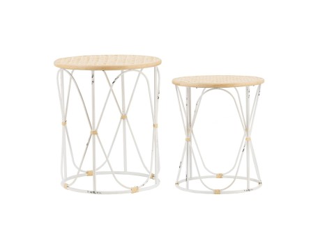 Artekko Alcott Τραπέζι Βοηθητικό Μέταλλο Μπαμπού Λευκή Πατίνα Σετ/2