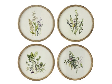 Artekko Botanical Πίνακας με Κορνίζα Ξύλο Εκρού Πράσινο (50x1.5x50)cm Σετ/4