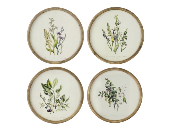 Artekko Botanical Πίνακας με Κορνίζα Ξύλο Εκρού Πράσινο (50x1.5x50)cm Σετ/4