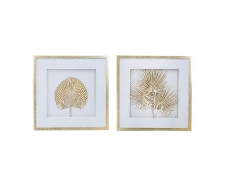 Artekko Botanicial Πίνακας με Φύλλα Ξύλο/Γυαλί Χρυσό Σετ/2 (56χ3χ56)cm