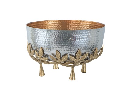 Artekko Branch Διακοσμητικό Μπολ με Βάση Κλαδί Μεταλλικό Ασημί Χρυσό (34x34x23)cm