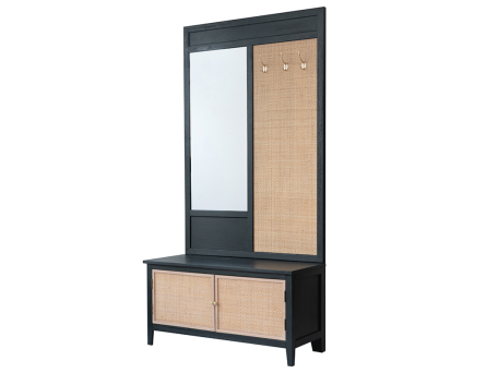 Artekko Cabinet Έπιπλο Εισόδου με Ρατάν Ντουλάπι και Καθρέπτη Ξύλο/Ψάθα Μαύρο/Μπεζ (92χ46χ181)cm