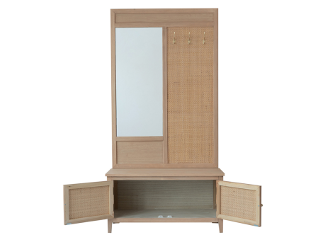 Artekko Cabinet Έπιπλο Εισόδου με Ρατάν Ντουλάπι και Καθρέπτη Ξύλο/Ψάθα Μπεζ (92χ46χ181)cm