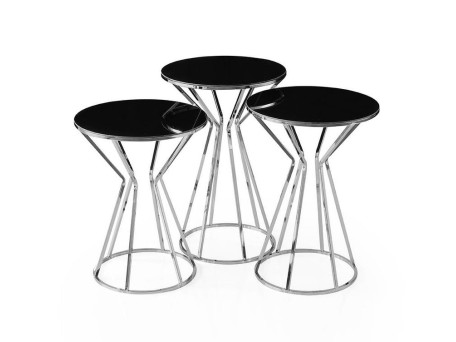 Artekko Gruemiys Τραπεζάκια Βοηθητικά Σετ/3 Μέταλλο Inox / Μαύρο Φιμέ Γυαλί Στρογγυλά (19x14x25.5)cm (18x12x22.5)cm (15.5x10x19)cm