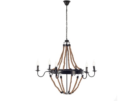 Artekko Hemp Rope Φωτιστικό Οροφής 6φωτο (Ε14) με Μαύρο Μέταλλο/Σχοινί (90x90x80)cm