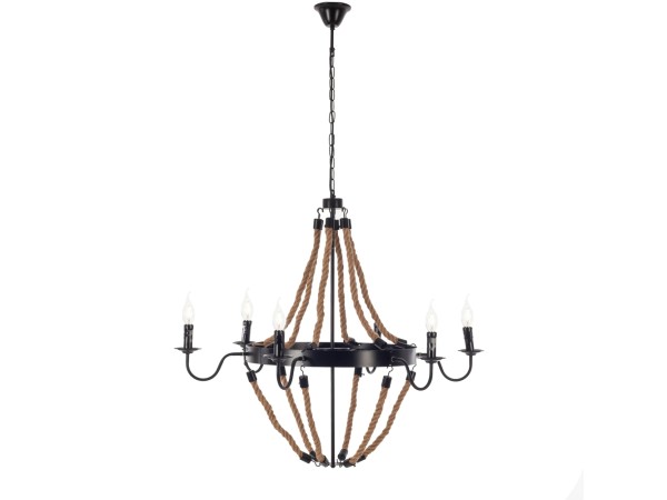 Artekko Hemp Rope Φωτιστικό Οροφής 6φωτο (Ε14) με Μαύρο Μέταλλο/Σχοινί (90x90x80)cm