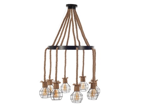 Artekko Hemp Rope Φωτιστικό Οροφής 8φωτο (Ε27) με Μαύρο Μέταλλο/Σχοινί (65x65x15)cm