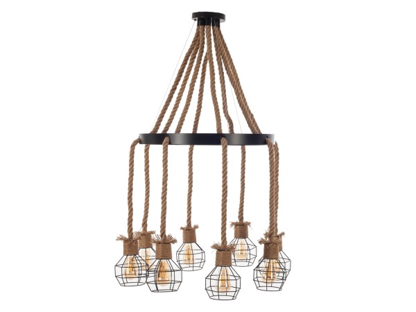Artekko Hemp Rope Φωτιστικό Οροφής 8φωτο (Ε27) με Μαύρο Μέταλλο/Σχοινί (65x65x15)cm