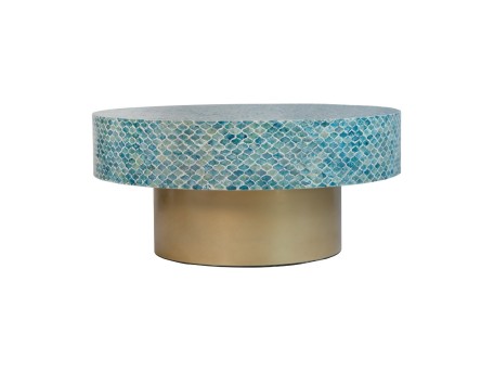 Artekko Ivory Τραπέζι Σαλονιού MDF/Capiz Άσπρο/Γαλάζιο (89x89x41)cm