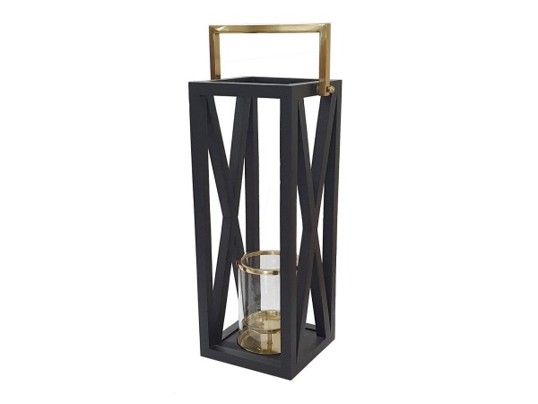 Artekko Lantern Φανάρι Διακοσμητικό Ξύλο/Μέταλλο Μαύρο/Χρυσό (26x21x64)cm Artekko Lantern Φανάρι Διακοσμητικό Ξύλο/Μέταλλο Μαύρο/Χρυσό (26x21x64)cm