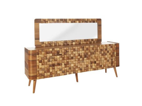 Artekko MK Καφέ Ξύλινος Ανάγλυφος Μπουφές με 3 Ντουλάπια (213x48x80)cm και Καθρέπτη (170x60x3)cm 2pcs