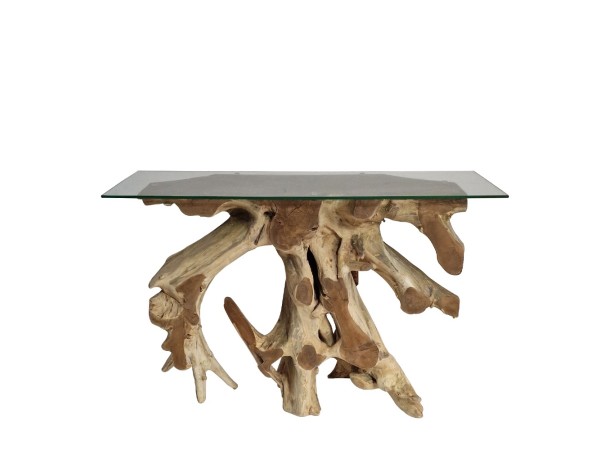 Artekko Munggur Ξύλινη Κονσόλα από Ρίζα Teak σε Ανοιχτό Καφέ (100x40x78)cm με Τζάμι (120x45)cm Artekko Munggur Ξύλινη Κονσόλα από Ρίζα Teak σε Ανοιχτό Καφέ (100x40x78)cm με Τζάμι (120x45)cm