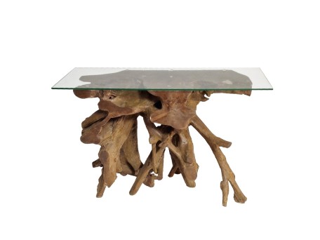 Artekko Munggur Ξύλινη Κονσόλα από Ρίζα Teak σε Φυσική Απόχρωση (100x40x78)cm με Τζάμι (120x45)cm