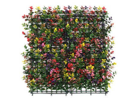 Artekko Panel Τεχνητή Φυλλωσιά Πολυαιθυλένιο Πράσινο με Πολύχρωμα Λουλούδια (50x50x6)cm