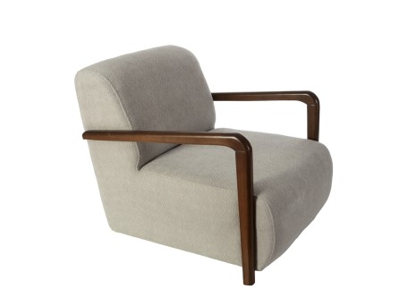 Artekko Plus Ανοιχτό Γκρι Υφασμάτινη Πολυθρόνα με Ξύλινα Μπράτσα (74x90x75)cm