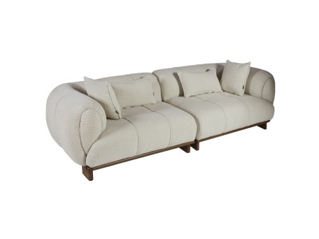 Artekko Ponpon Εκρού Τριθέσιος Καναπές με Μπουκλέ Ύφασμα (250x100x70)cm