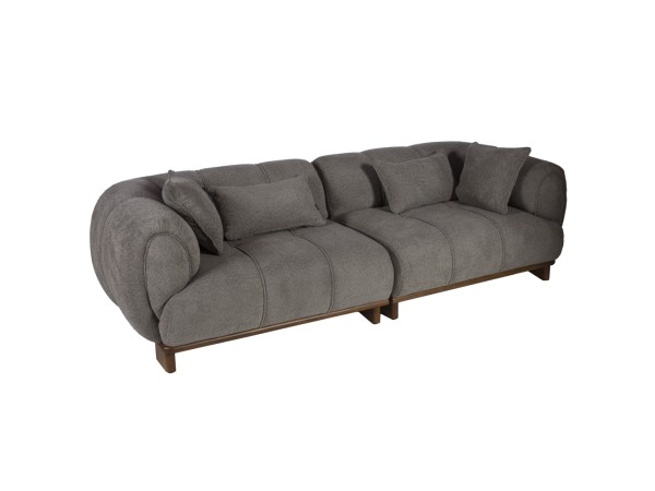 Artekko Ponpon Γκρι Τριθέσιος Καναπές με Μπουκλέ Ύφασμα (250x100x70)cm