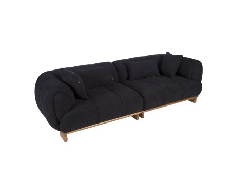 Artekko Ponpon Μαύρος Τριθέσιος Καναπές με Μπουκλέ Ύφασμα (250x100x70)cm