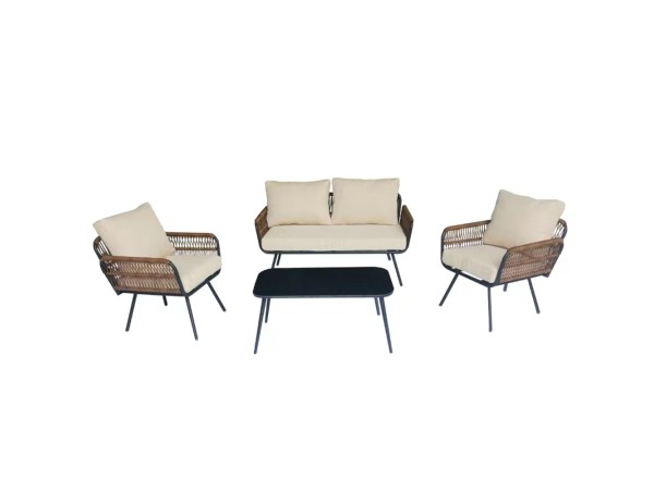 Artekko Rattan Καναπές (140x75x75)cm 2x Πολυθρόνες (66x75x75)cm Τραπέζι με Τζάμι (91x51x40)cm με Πλαστικ Κορδόνι Μεταλλικό Μαύρο Σκελετό και Μπεζ Μαξιλάρι Σετ/4 Artekko Rattan Καναπές (140x75x75)cm 2x Πολυθρόνες (66x75x75)cm Τραπέζι με Τζάμι (91x51x40)cm με Πλαστικ Κορδόνι Μεταλλικό Μαύρο Σκελετό και Μπεζ Μαξιλάρι Σετ/4