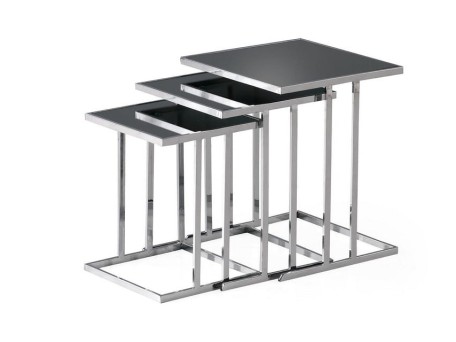 Artekko Udroiksu Τραπεζάκια Βοηθητικά Σετ/3 Μέταλλο Inox / Ασημί Φιμέ Γυαλί Τετράγωνα (19x14x25.5)cm (18x12x22.5)cm (15.5x10x19)cm