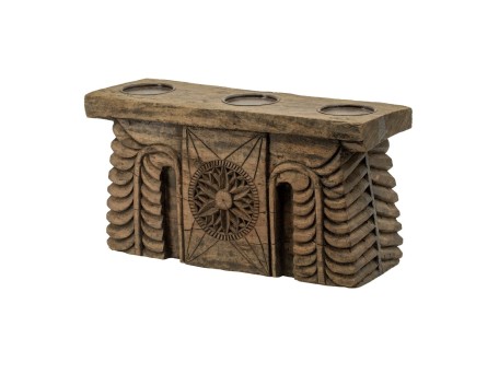 Artekko Wooden Κηροπήγιο Σκαλιστό από Παλαιωμένο Ξύλο Καφέ (51x12x20)cm