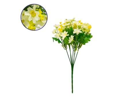 09080 Τεχνητό Φυτό Διακοσμητικό Μπουκέτο Μαργαρίτες Λευκό - Κίτρινο M20cm x Υ30cm Π20cm με 7 Κλαδάκια