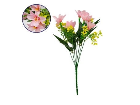 09083 Τεχνητό Φυτό Διακοσμητικό Μπουκέτο Rain Lily Ροζ M15cm x Υ33cm Π15cm με 7 Κλαδάκια