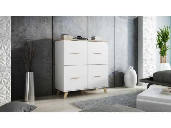 Chest of drawers LOTTA 110 (4D) dimond white/lsonoma oak DIOMMI CAMA-LOTTA-KOMODA-110-4D-BI/DSO