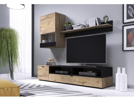 SNAP, wall set color: lefkas oak / black matt DIOMMI V-PL-SNAP-LEFKAS