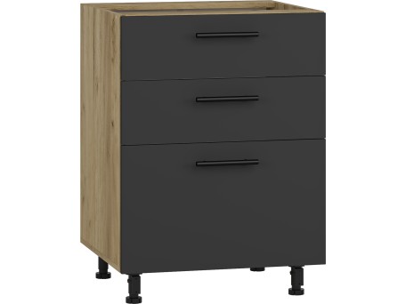 VENTO DS3-60/82 lower cabinet with drawers, color: craft oak/antracite DIOMMI V-UA-VENTO-D3S_H-60/82-ANTRACYT