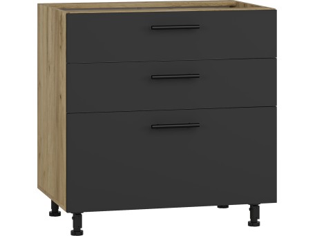 VENTO DS3-80/82 lower cabinet with drawers, color: craft oak/antracite DIOMMI V-UA-VENTO-D3S_H-80/82-ANTRACYT