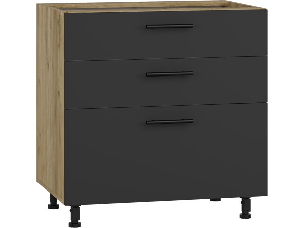 VENTO DS3-80/82 lower cabinet with drawers, color: craft oak/antracite DIOMMI V-UA-VENTO-D3S_H-80/82-ANTRACYT