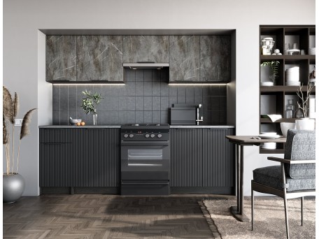Κουζίνα TAMARA 240 , color: front - grey marble / black, body – carbon wood, worktop – grey