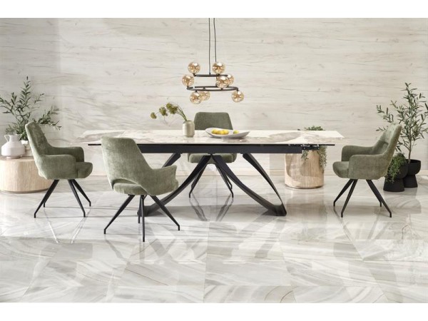 HILARIO extension table, white marble / black