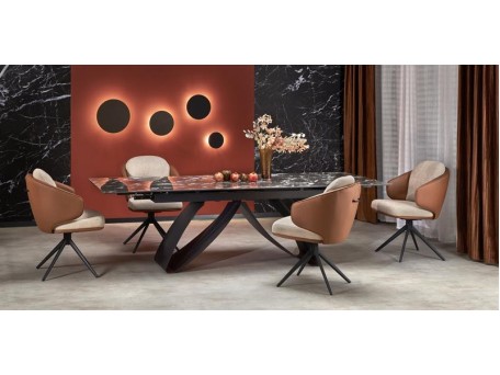 HILARIO extension table, black marble / black