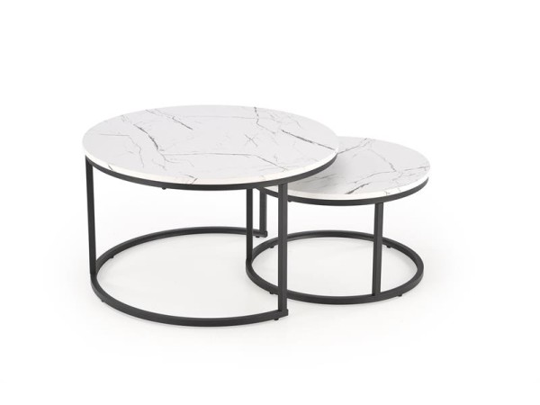 JAVA set of 2 c. tables, white marble / black