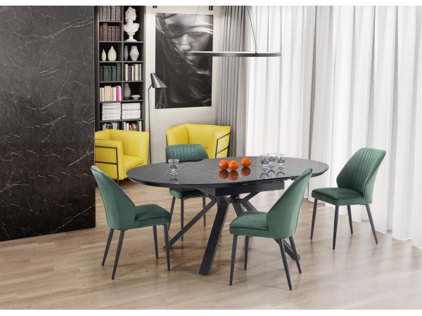 VERTIGO extension table, color: top - black marble, legs - black
