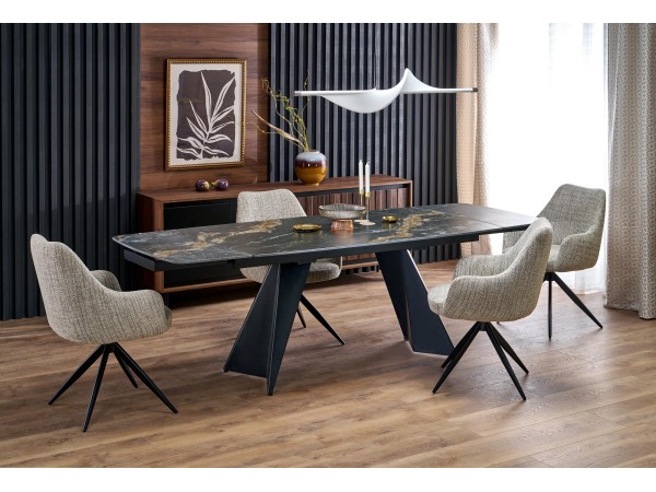 ARMANI extension table, black marble / black