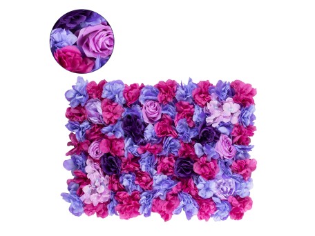 78332 Artificial - Συνθετικό Τεχνητό Διακοσμητικό Πάνελ Λουλουδιών - Κάθετος Κήπος Τριαντάφυλλο - Ορτανσία - Βιολέτα - Φουξια