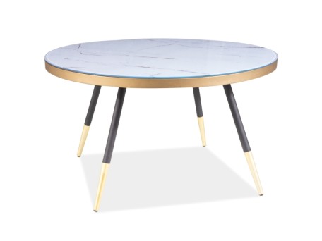 Τραπέζι σαλονιού με μεταλλικά πόδια μαύρα με χρυσό και γυάλινη επιφάνεια λευκή VEGA 80x80x45εκ DIOMMI 80-679