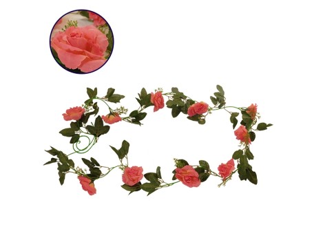 Τεχνητό Κρεμαστό Φυτό Διακοσμητική Γιρλάντα Μήκους 2.2 μέτρων με 10 X Μεγάλα Τριαντάφυλλα Κοραλί Diommi 09001