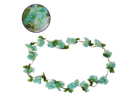 Τεχνητό Κρεμαστό Φυτό Διακοσμητική Γιρλάντα Μήκους 2.2 μέτρων με 18 X Άνθη Κερασιάς Γαλάζιο Diommi 09023