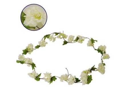 Τεχνητό Κρεμαστό Φυτό Διακοσμητική Γιρλάντα Μήκους 2.2 μέτρων με 18 X Άνθη Κερασιάς Λευκό Diommi 09025