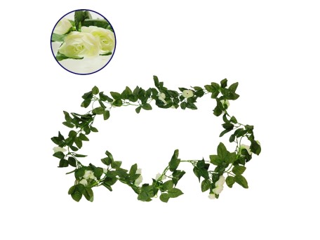 Τεχνητό Κρεμαστό Φυτό Διακοσμητική Γιρλάντα Μήκους 2.2 μέτρων με 32 X Μικρά Τριαντάφυλλα Λευκά Diommi 09012