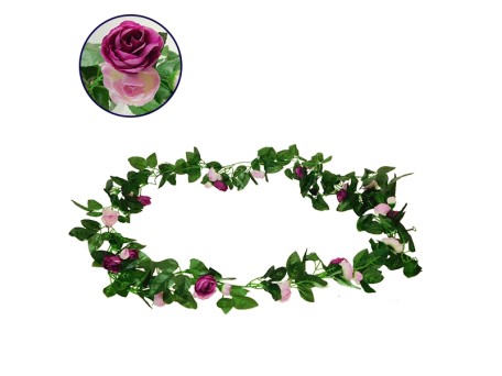 Τεχνητό Κρεμαστό Φυτό Διακοσμητική Γιρλάντα Μήκους 2.2 μέτρων με 32 X Μικρά Τριαντάφυλλα Μωβ Diommi 09010