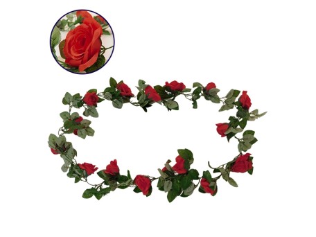 Τεχνητό Κρεμαστό Φυτό Διακοσμητική Γιρλάντα Μήκους 2 μέτρων με 16 X Μεγάλα Τριαντάφυλλα Κόκκινα Diommi 09007