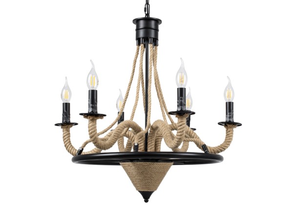 GLOBOSTAR® PENNSYLVANIA 00541 Vintage Κρεμαστό Φωτιστικό Οροφής με Ντουί 6 x E14 AC 220-240V IP20 - Μαύρο & Μπεζ - Μ64 x Π64 x Υ63cm