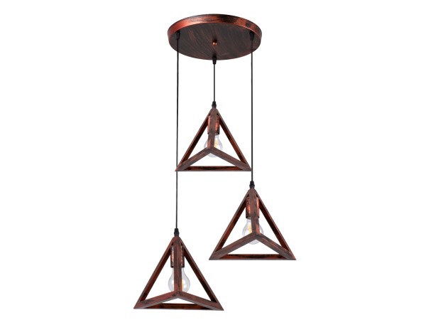 GLOBOSTAR® TRIANGLE 00618 Μοντέρνο Κρεμαστό Φωτιστικό Οροφής με Ντουί 3 x E27 AC 220-240V IP20 - Χάλκινο - Μ49 x Π49 x Y130cm