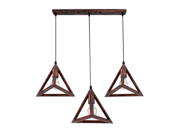 GLOBOSTAR® TRIANGLE 00623 Μοντέρνο Κρεμαστό Φωτιστικό Οροφής με Ντουί 3 x E27 AC 220-240V IP20 - Χάλκινο - Μ70 x Π22 x Y130cm