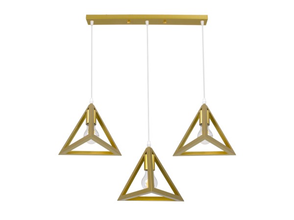 GLOBOSTAR® TRIANGLE 00625 Μοντέρνο Κρεμαστό Φωτιστικό Οροφής με Ντουί 3 x E27 AC 220-240V IP20 - Χρυσό - Μ70 x Π22 x Y130cm